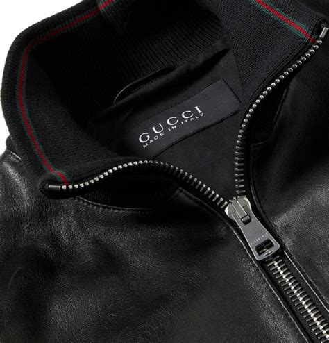 gucci nappa leather and web trimmed bomber jacket|Gucci Leather Bomber Jacket, It Ready.